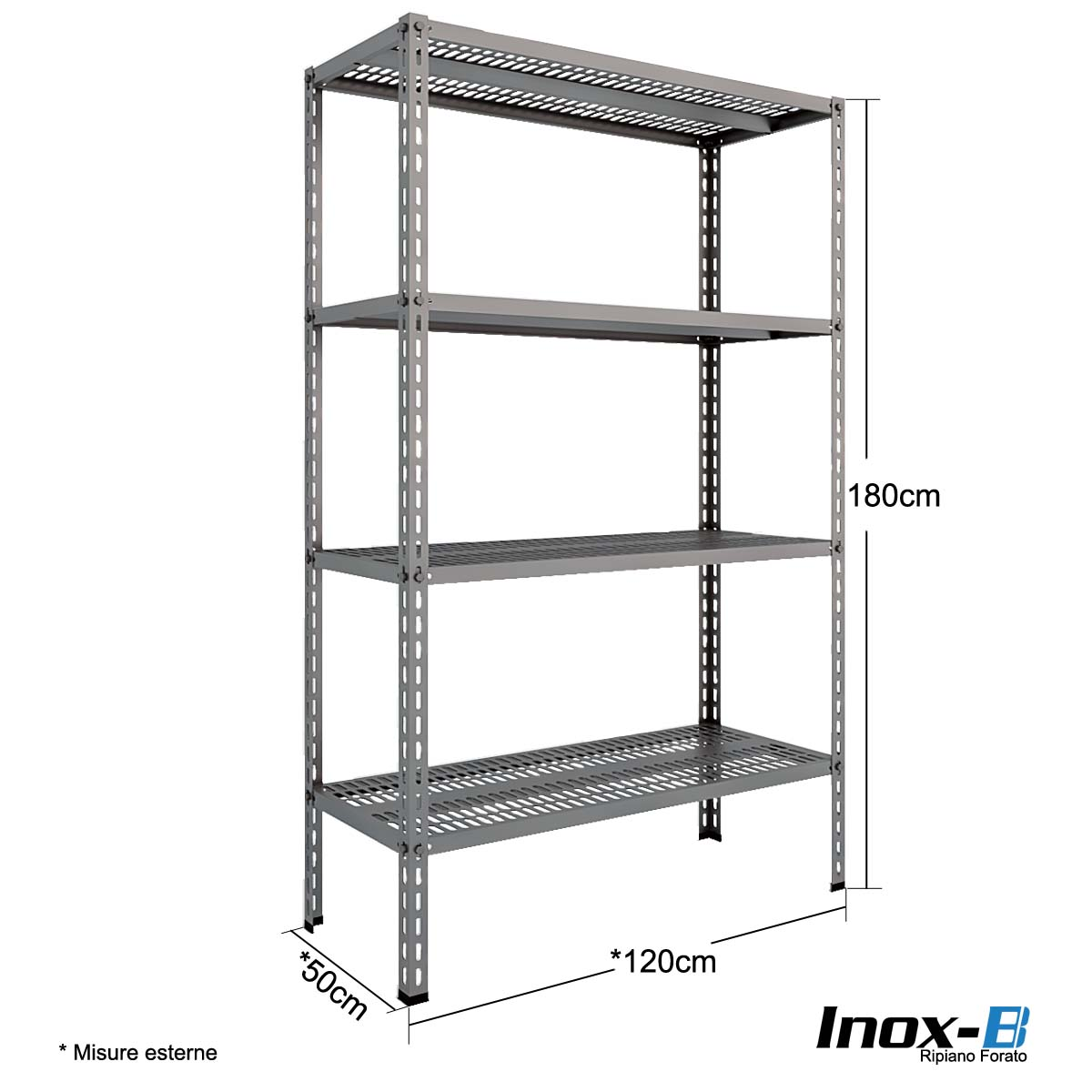 Scaffale Acciaio inox Bullone - Rip. forato -  cm. L.120xP.50xH.180