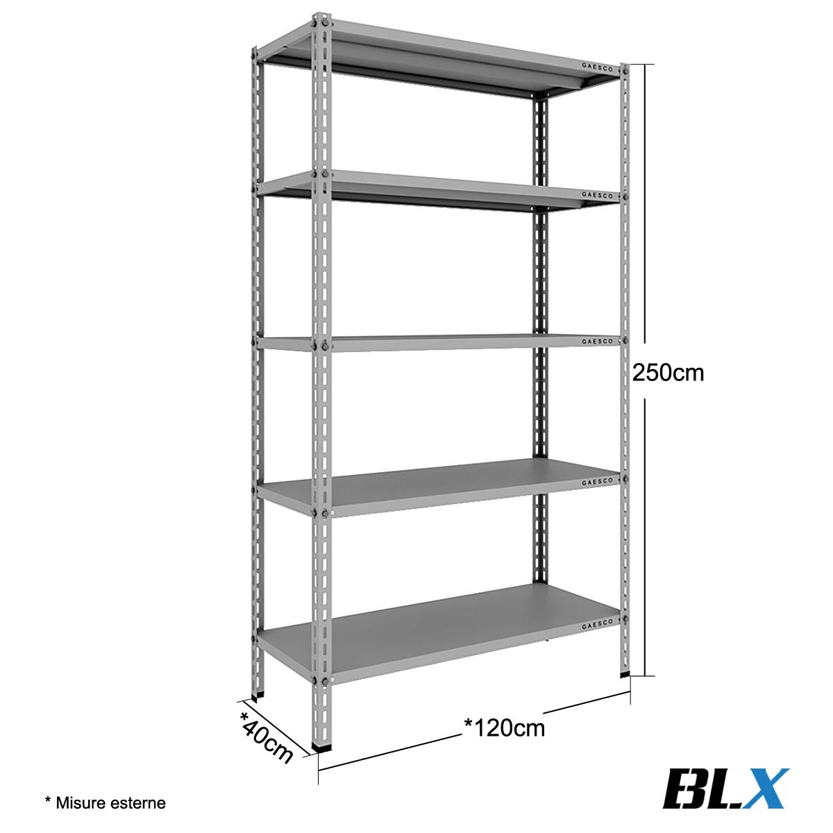 Scaffale a bullone BLX 5 rip. / cm. L.120xP.40xH.250