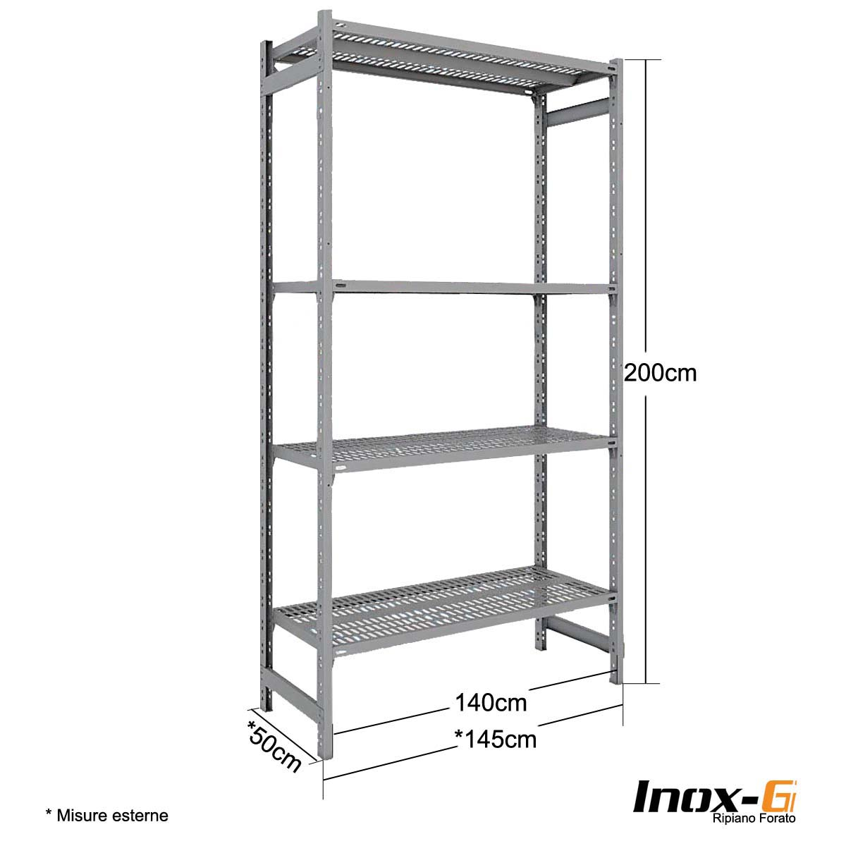 Scaffale in acciaio Inox - Rip. forato - cm. L.140xP.50xH.200