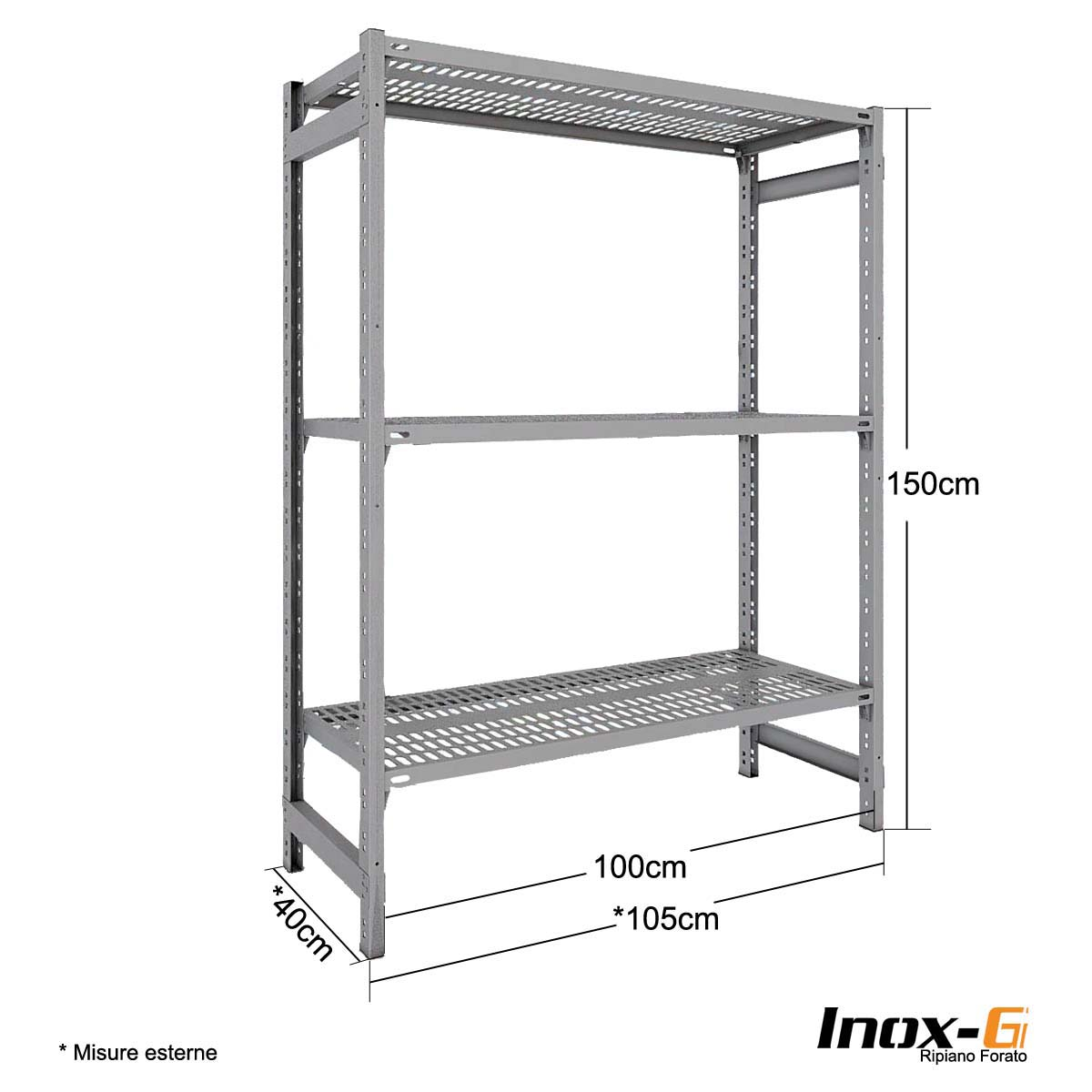 Scaffale in acciaio Inox - Rip. forato -cm. L.100xP.40xH.150