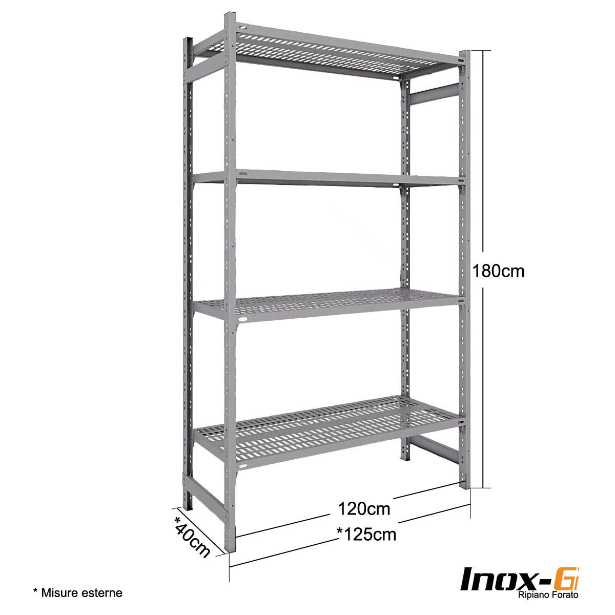 Scaffalatura acciaio inox certificato - INOXG - Ripiano Asolato cm. L.120xP.40xH.180 (GANCIO) 