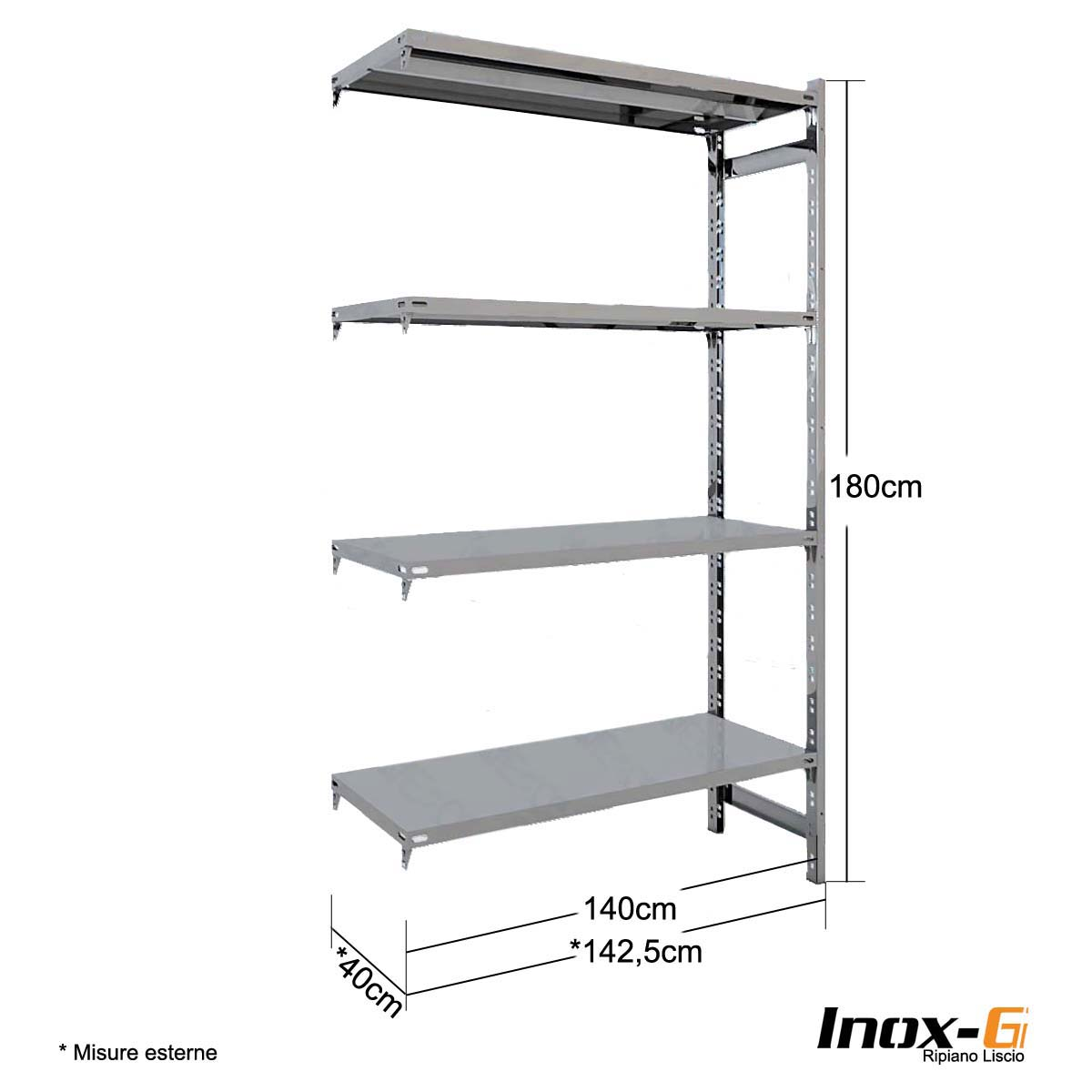 Scaffale Inox-G liscio cm. L.140xP.40xH.180 – AGG.
