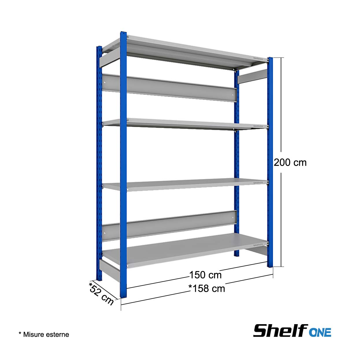Scaffali a gancio con 4 ripiani Shelf One / cm. L.150xP.50xH.200-BASE