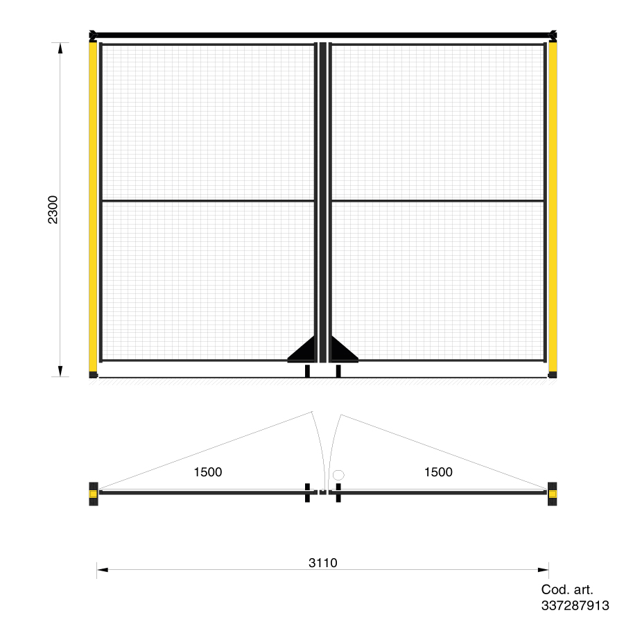 Porta doppia a battente per griglie di protezione / cm. L.2x150xH.230
