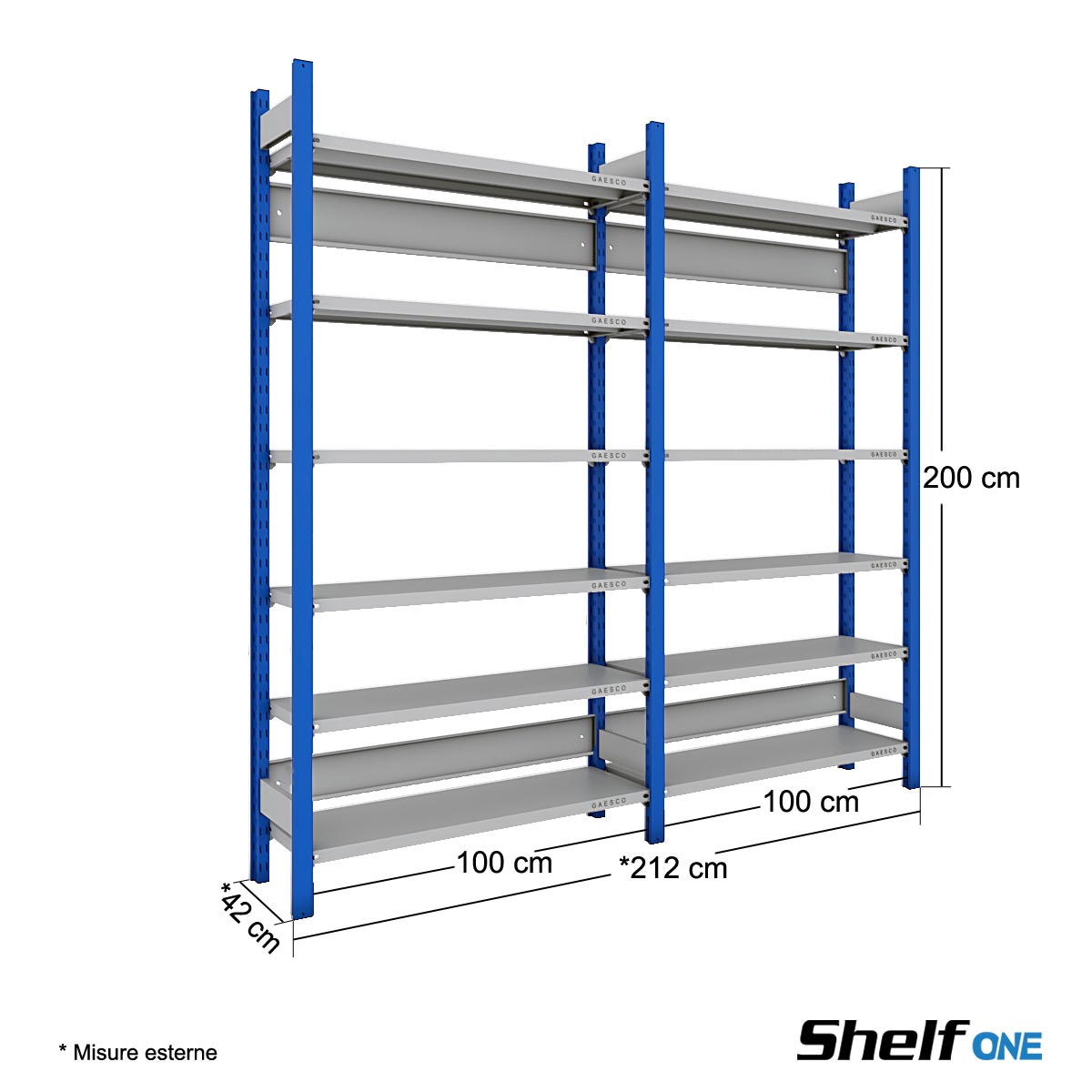 Scaffale ufficio 144 Faldoni - Shelf One - cm. L.200xP.40xH.200 (6 Ripiani)
