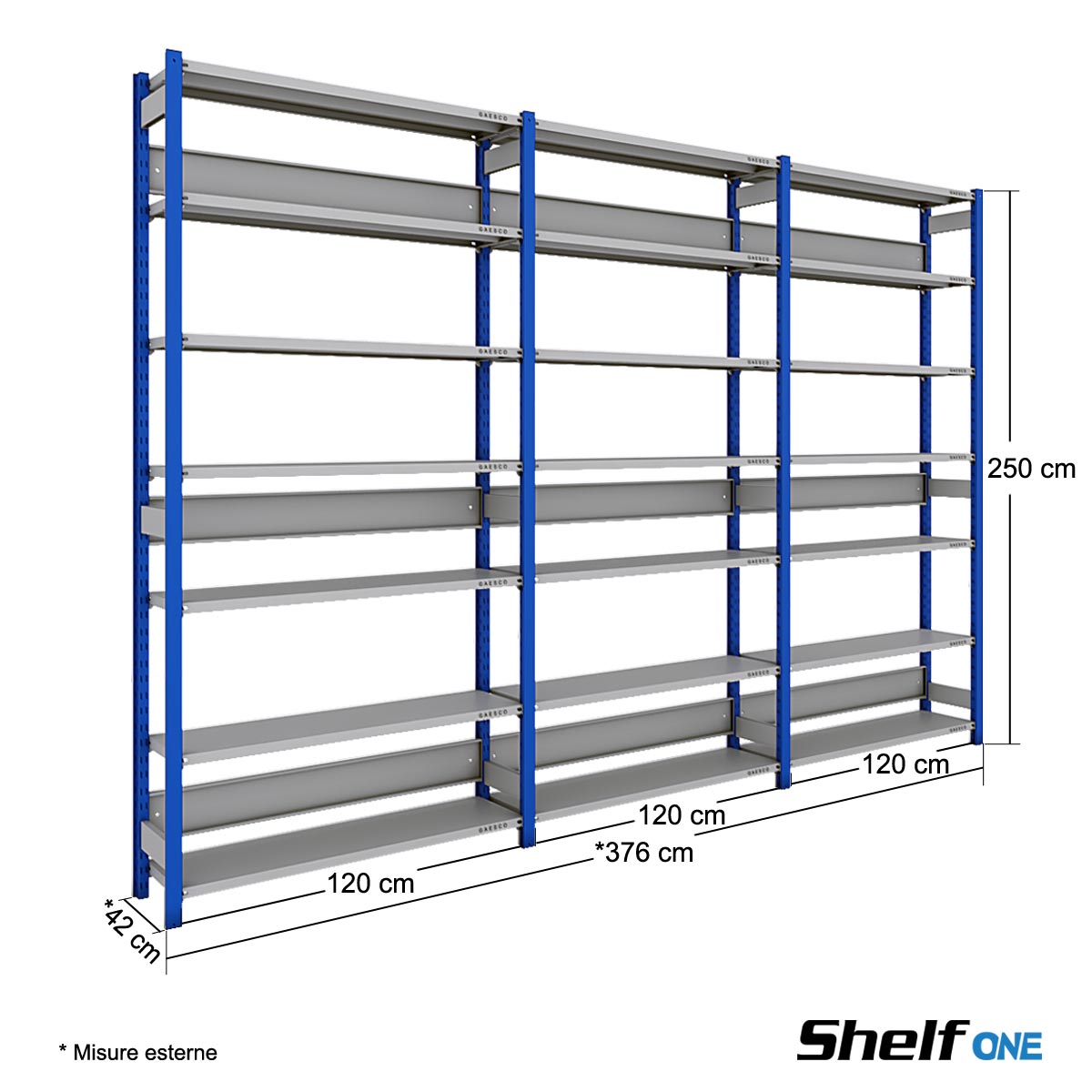 Scaffale ufficio 294 Faldoni - Shelf One - cm. L.370xP.40xH.250 (7 Ripiani)