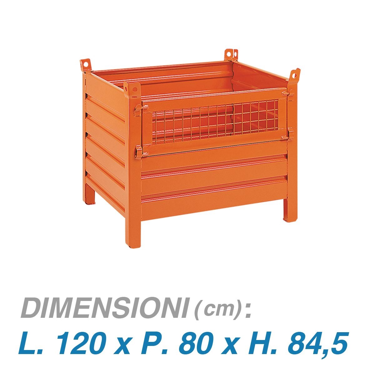 Contenitori metallici su piedi porta in rete apribile cm.120x80x85