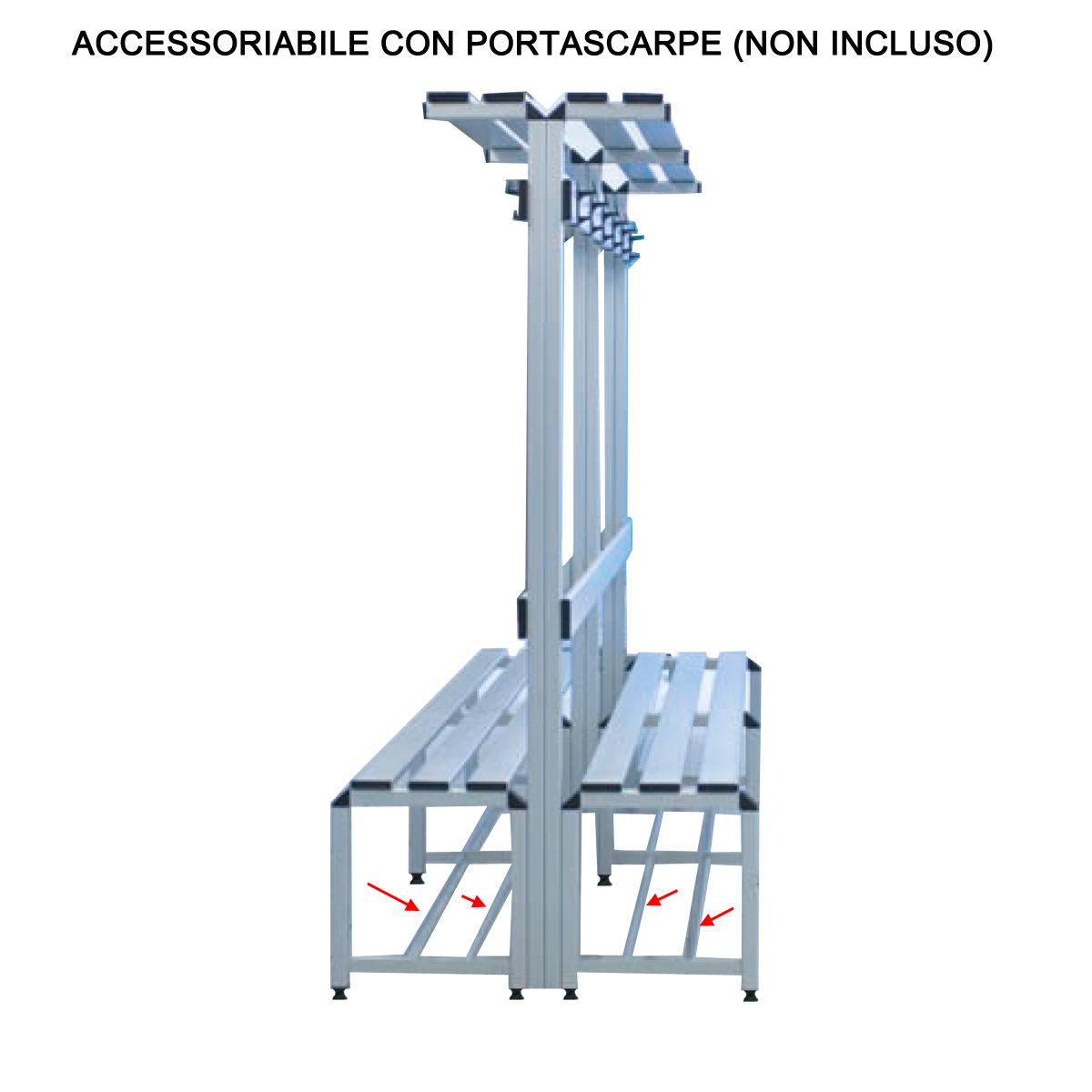 Panca spogliatoio in alluminio con alzata (doppia) cm. L.150