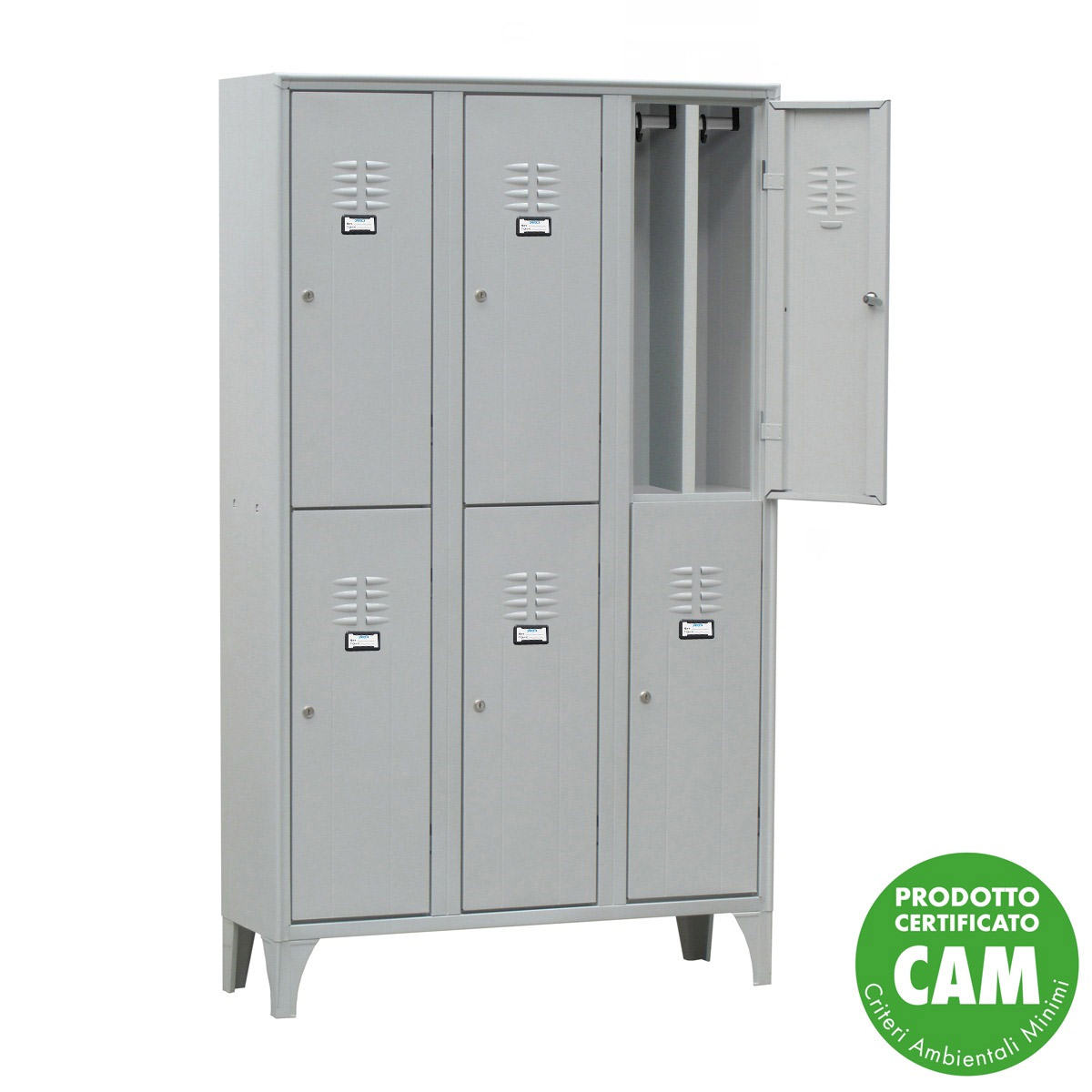Armadio sovrapposto con tramezza sporco-pulito a 6 ante / cm. L.105xP.35xH.180