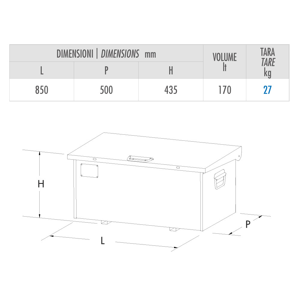 Baule attrezzi in ferro VERNICIATO - cm. 85X50x45 | BUTTI
