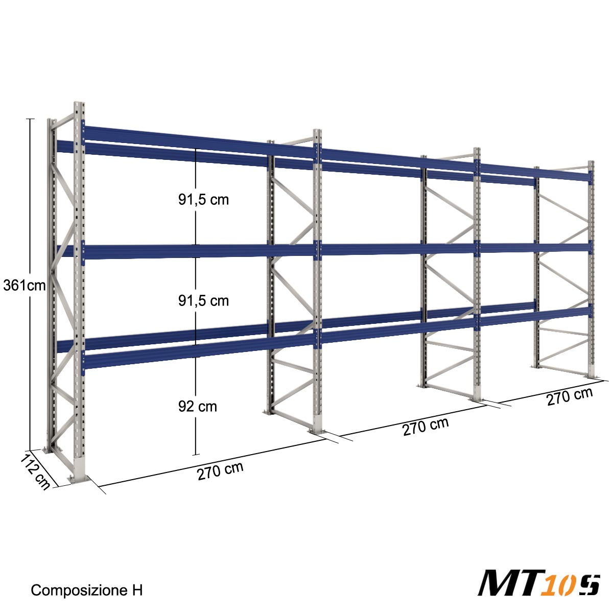 Scaffale portapallet Antisismico 36 europallet /cm. L.850xP.100xH.360