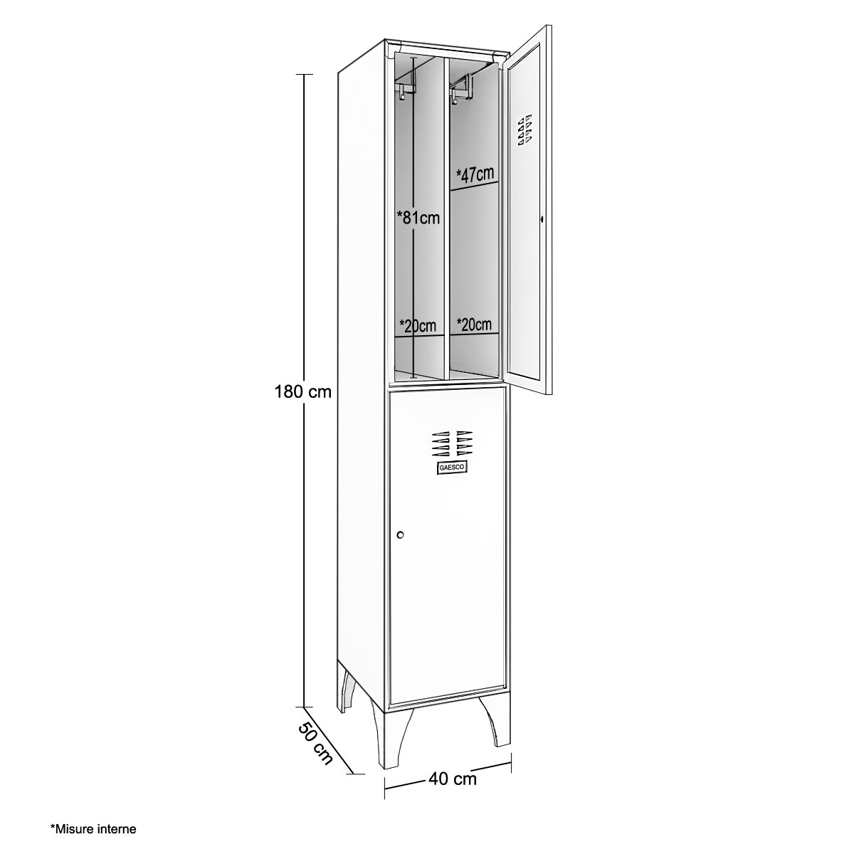 Armadio spogliatoio a 2 vani con tramezza sporco-pulito / cm.40x50x180 / SALVASPAZIO