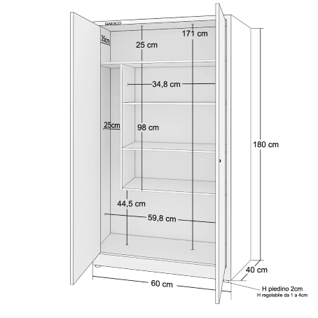 Armadio Portascope Zincoplastificato ad Ante Battenti - cm L.60xP.40xH.180 VERDE