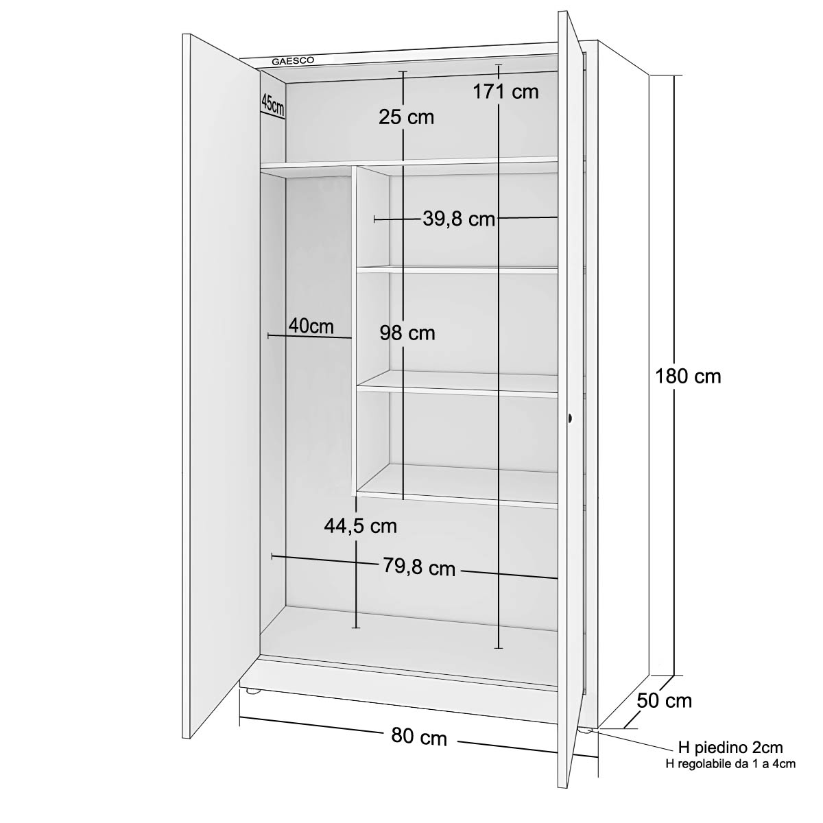 Armadio Portascope Zincoplastificato ad ante battenti - Dim. 80x50x180H cm. Grigio