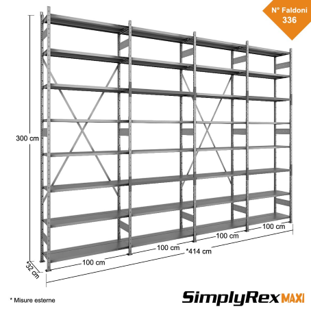 Scaffale archiviazione 336 Faldoni (8 Rip.) - cm. L.400xP.30xH.300