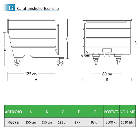 Benna Porta Rottami 1610 Litri – (2.000 kg) PRONTA CONSEGNA 