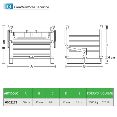 Contenitore Sfridi fondo apribile cm.100x81xH91(65)/2000Kg/520Lt