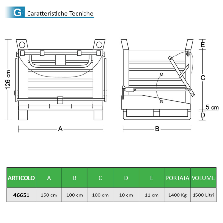 Contenitore metallico fondo apribile 1500Lt - Pronta Consegna 