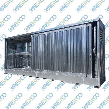 Shelter con vasca e scaffali - Capienza 8 cisternette / cm. L.598xP.168xH.348