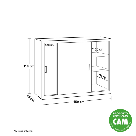 Armadio da Ufficio Ante Scorrevoli Bianco - 150x45x115H cm
