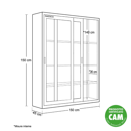Armadio da Ufficio Ante in Vetro Grigio Met. - 150x45X150H cm