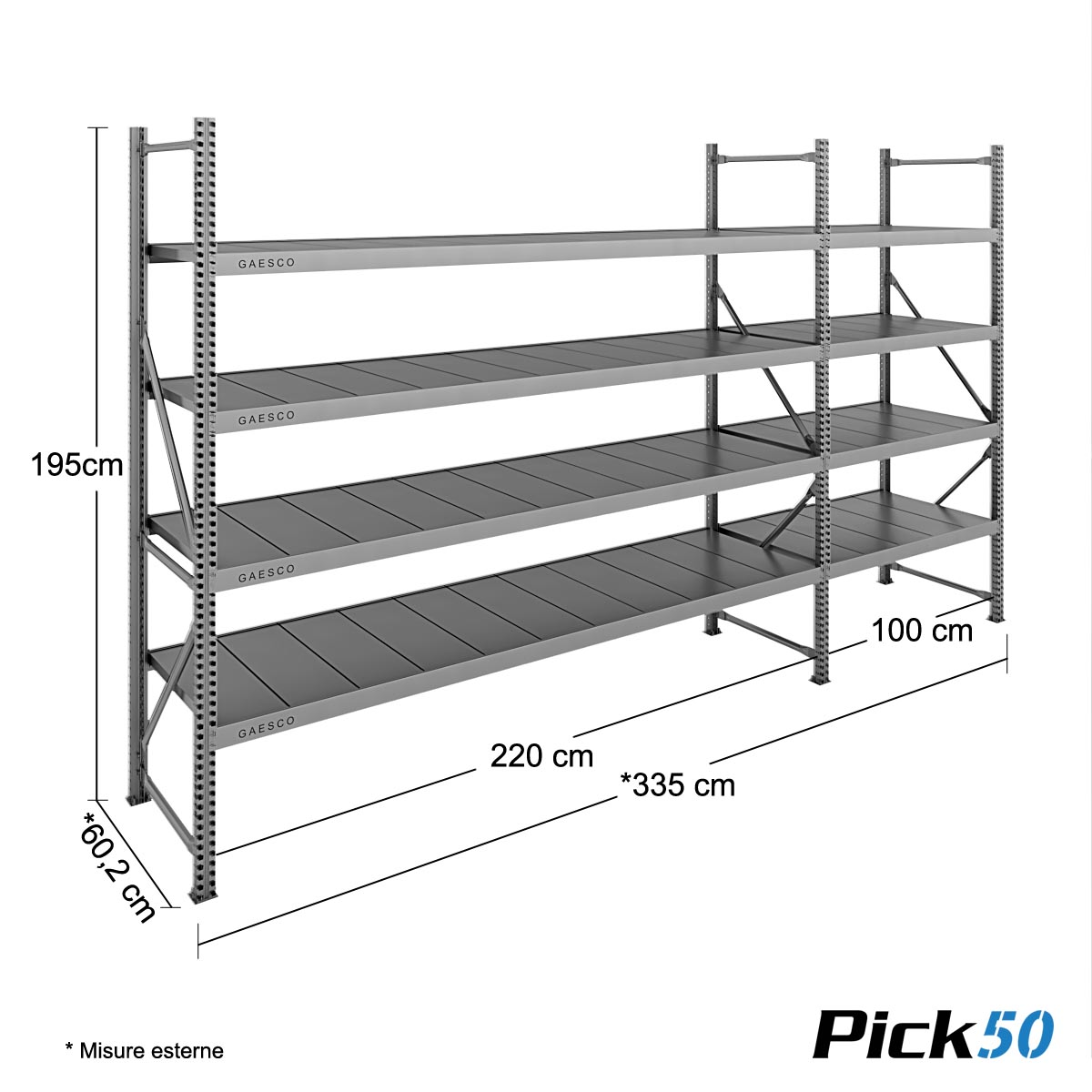 Scaffale Magazzino Robusto - cm. L.320xP.60xH.195 - Pick50