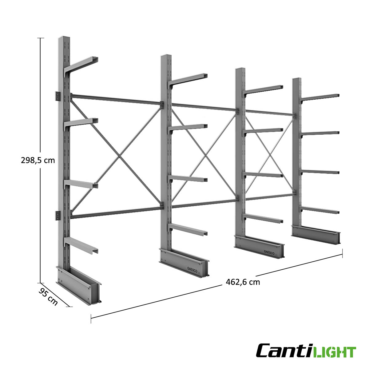 Cantilever da 4 colonne Monofronte con 16 Bracci cm 80 / cm. L.462 x P.80 x H.300