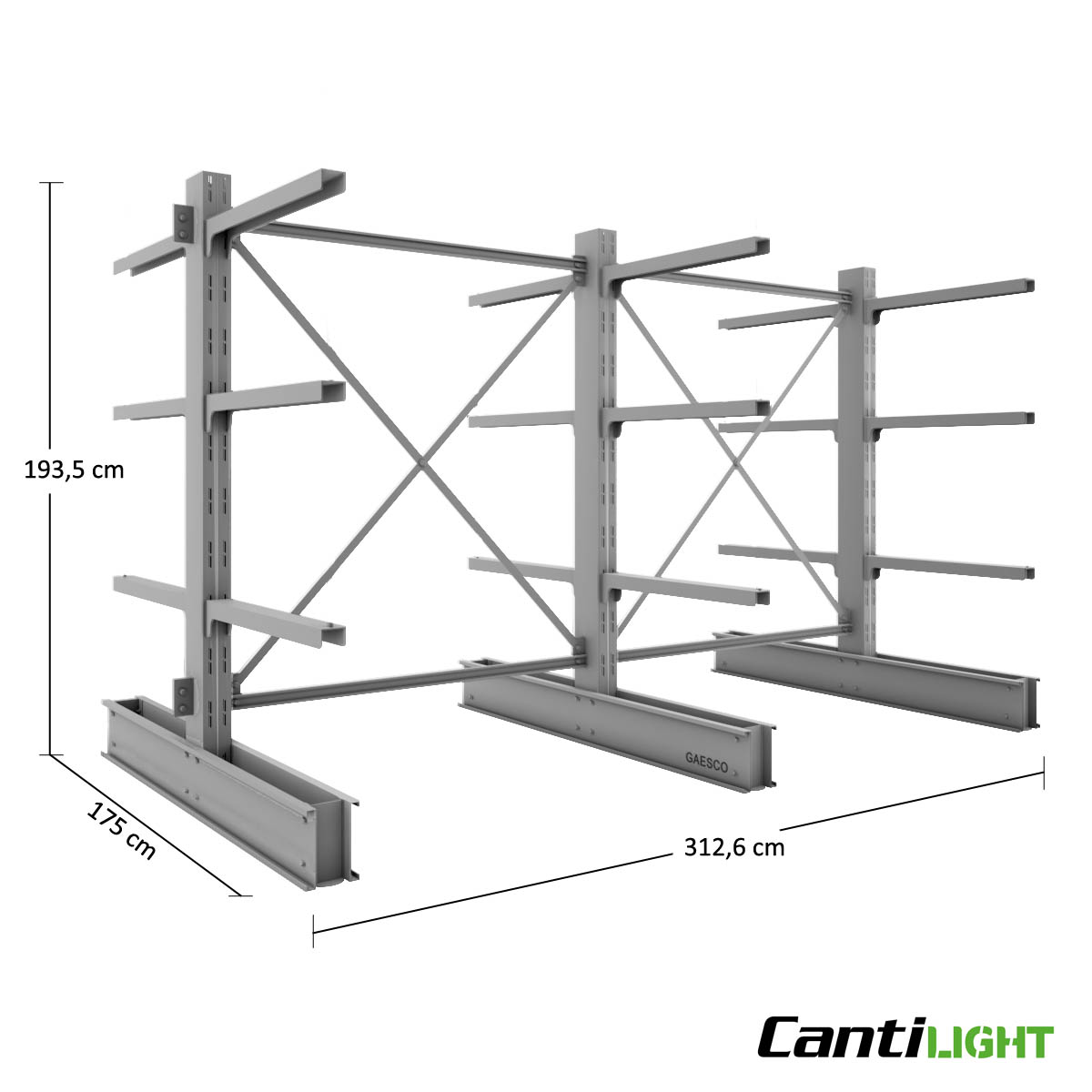 Cantilever da 3 colonne Bifronte con 18 bracci cm 80 / cm. L.312 x P.80 x H.200