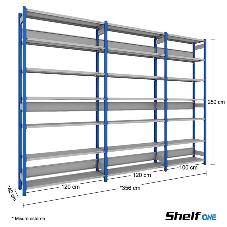 Scaffale ufficio 280 Faldoni - Shelf One - cm. L.350xP.40xH.250 (7 Ripiani)