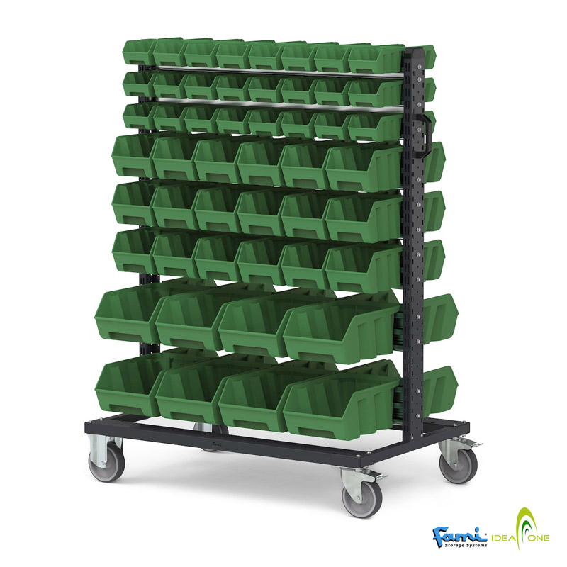 Carrello portaminuterie con 100 contenitori / cm. L.106,7xP.66,8xH.138,4 Verde Traffico