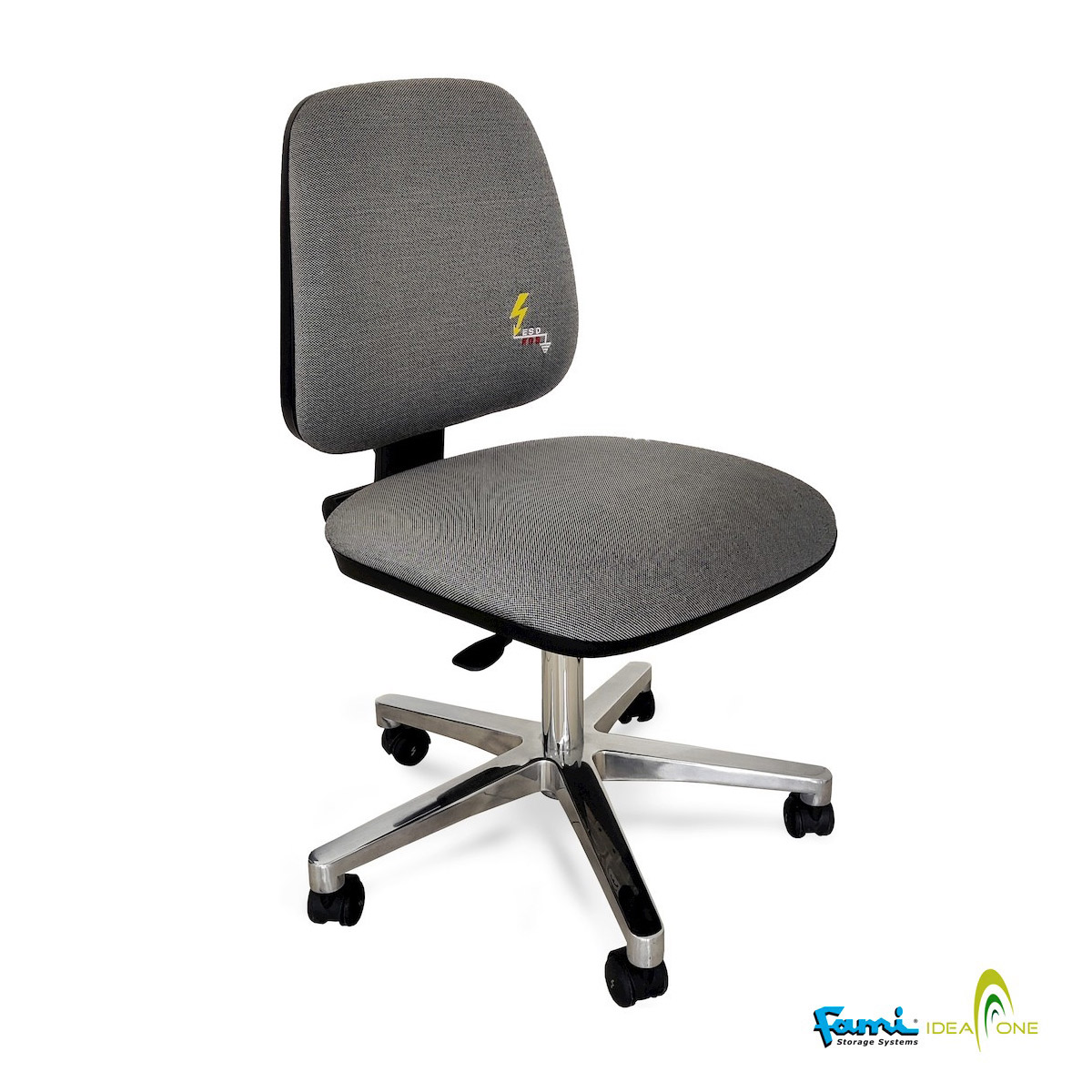 Sgabello operativo tessuto antistatico, Regolazione seduta 47/60cm c/Ruote 