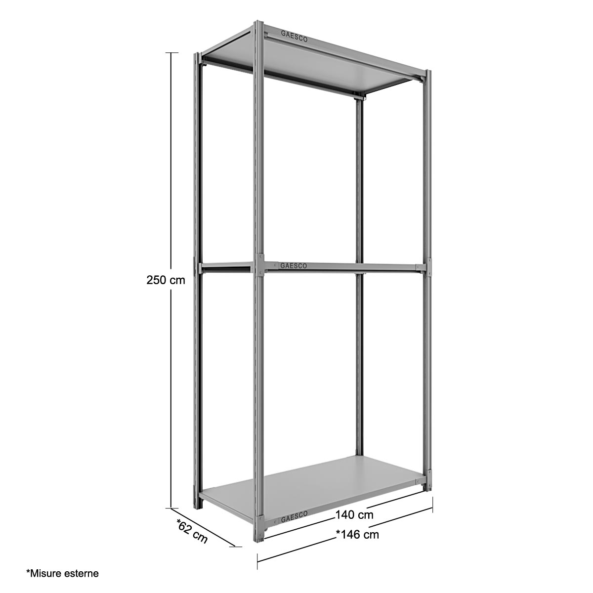 Scaffale per capi appesi – JET2000 - 3 ripiani – L.140xP.60xH.250 cm