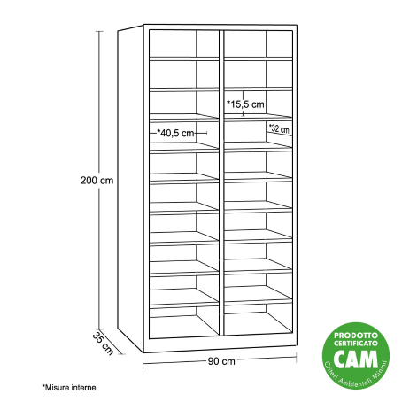 Cartelliera a Giorno a 20 caselle cm. L.90xP.35xH.200