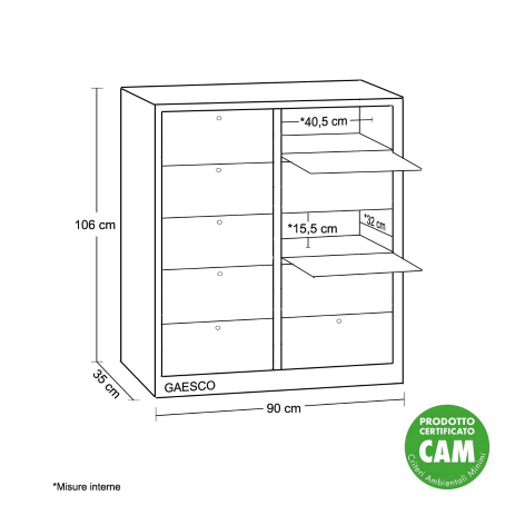 Cartelliera a 10 caselle serrature singole + centrale cm. cm. L.90xP.35xH.106
