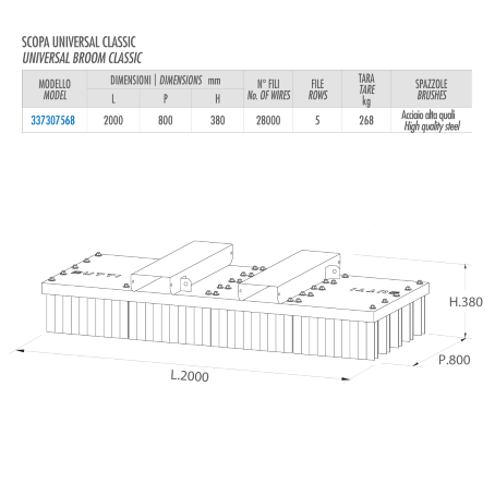 Scopa Muletto Universal Classic | 200 cm | 5 File in Acciaio