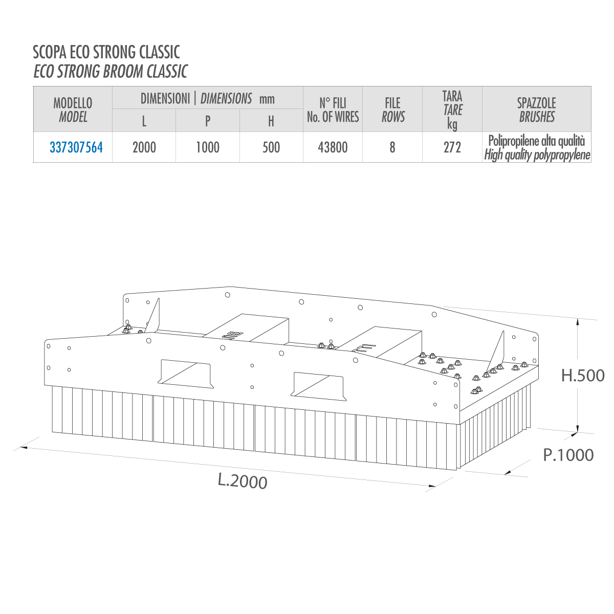 Scopa Muletto Eco Strong Classic | 200 cm | 8 File | 43.800 Fili