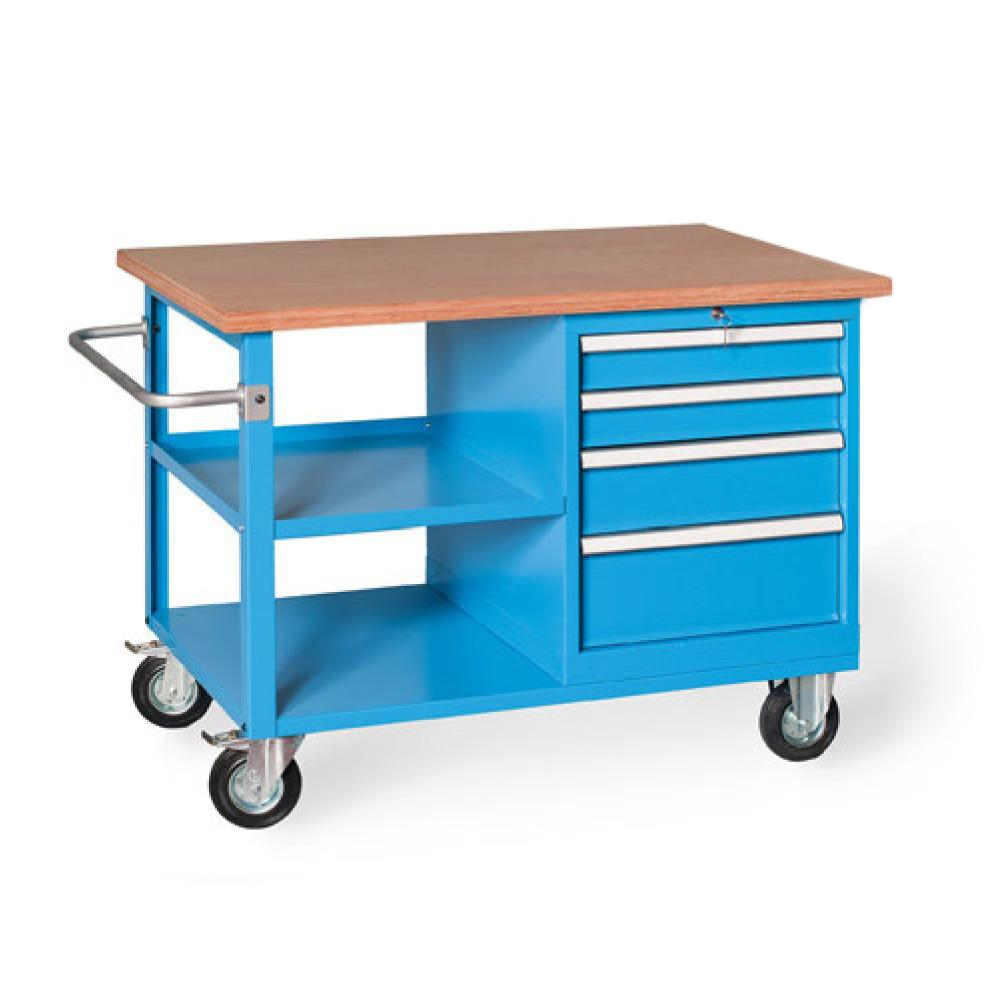 Banco da lavoro su ruote piano in legno (BLU) / cm. L.120xP.70xH.90 - GK