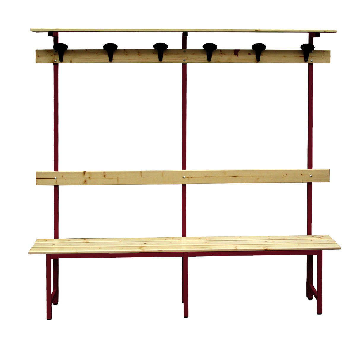 Panca spogliatoio in legno alzata telaio Rosso R. 6 posti / cm. L.200