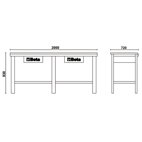 Banco da lavoro piano in legno Beta C56W (Grigio) / cm. L.200xP.70xH.95