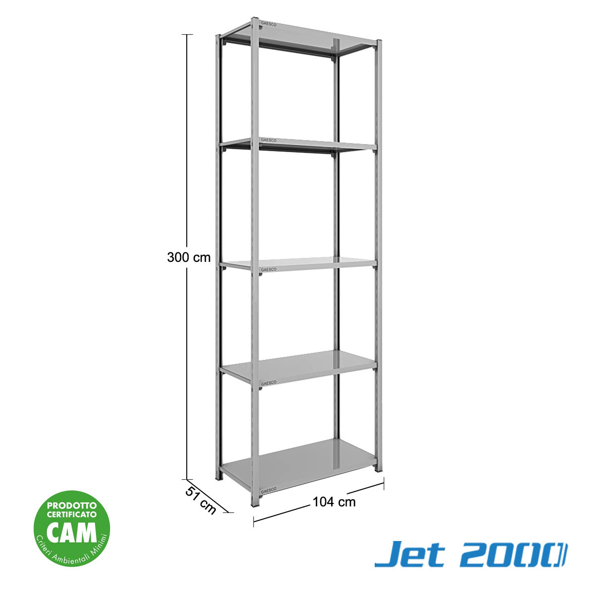 Scaffale a gancio 5 Ripiani JET2000 - cm. L.100xP.50xH.300