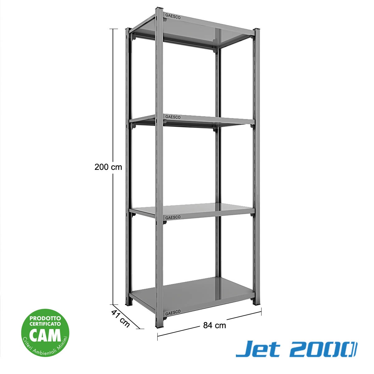 Scaffale a gancio 4 Ripiani JET2000 - cm. L.80xP.40xH.200