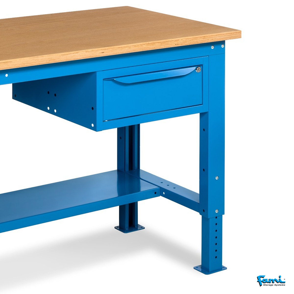 Banco da lavoro piano in legno H regolabile (BLU) / cm. L.200xP.75xH.73/110,7 – FAMI WORK2002