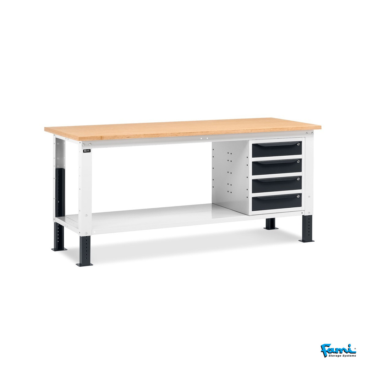 Banco da lavoro piano in legno H regolabile (GRIGIO) / cm. L.200xP.75xH.73/110,7 – FAMI WORK2003