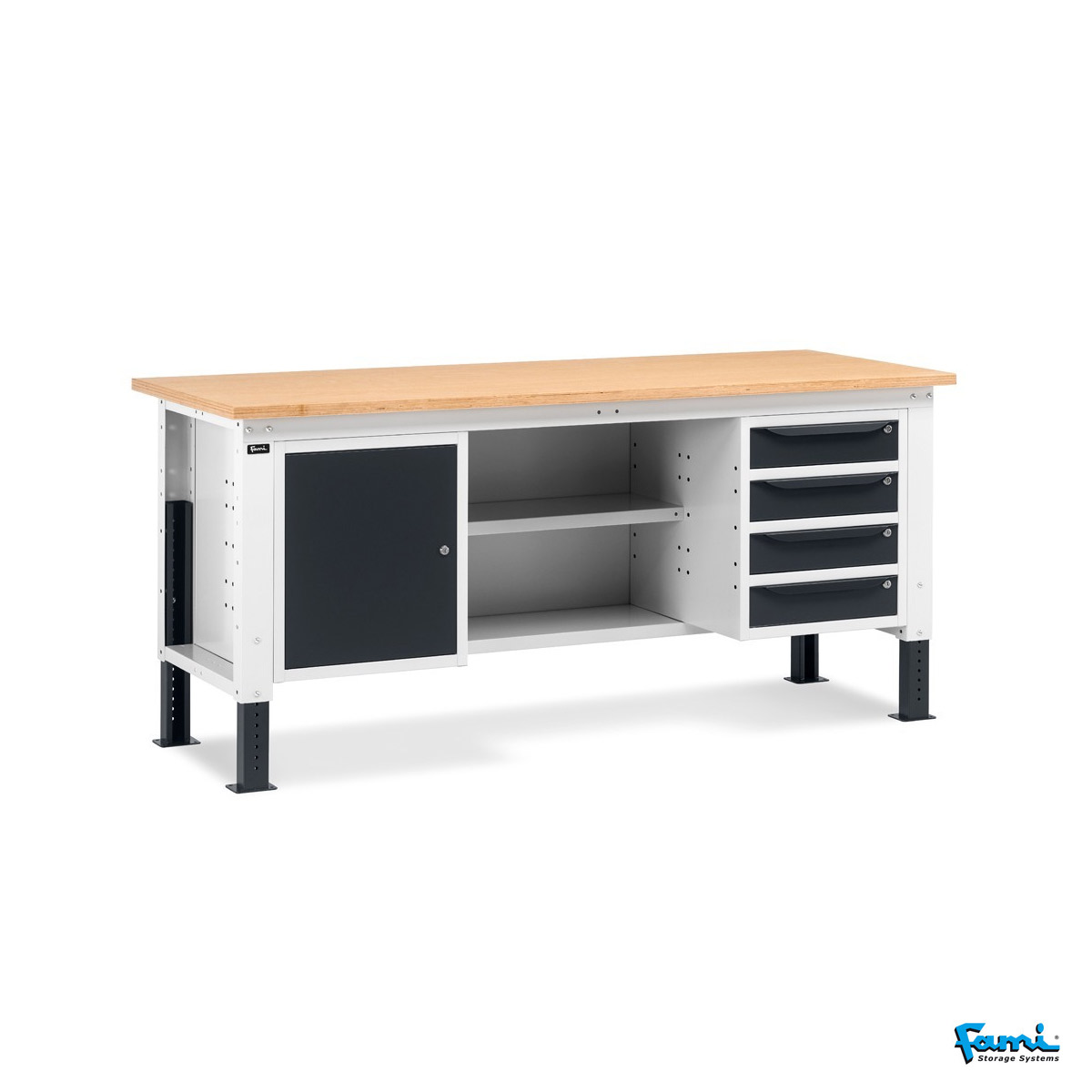 Banco da lavoro piano in legno H regolabile (GRIGIO) / cm. L.200xP.75xH.73/110,7 – FAMI WORK2007