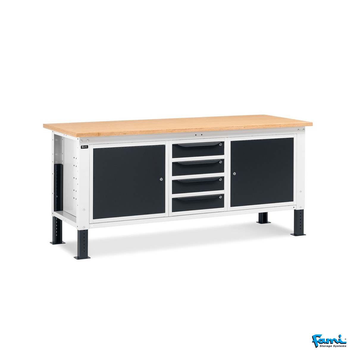 Banco da lavoro piano in legno H regolabile (GRIGIO) / cm. L.200xP.75xH.73/110,7 – FAMI WORK2009