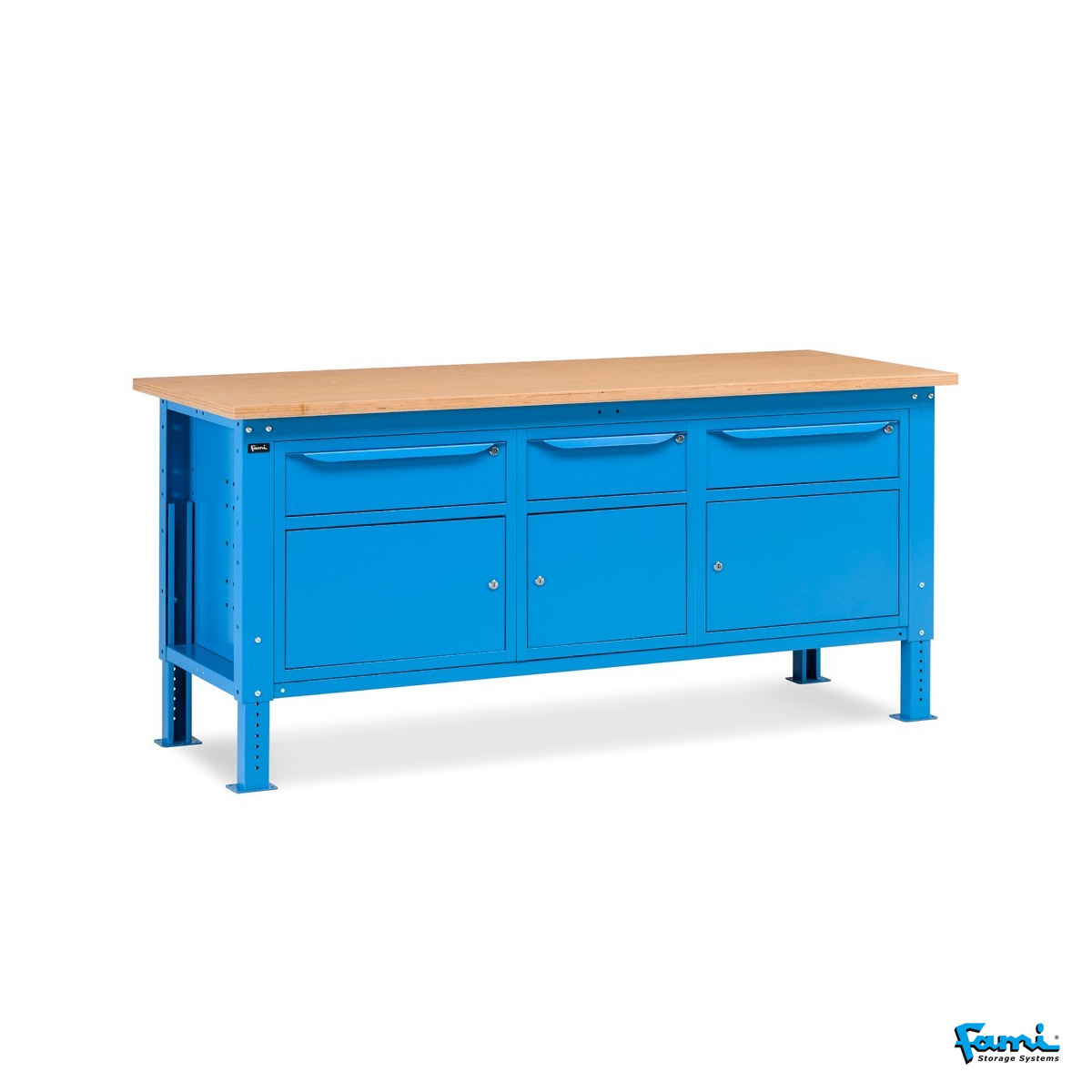 Banco da lavoro piano in legno H regolabile (BLU) / cm. L.200xP.75xH.73/110,7 – FAMI WORK2012