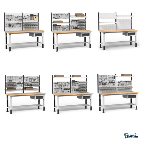 Banco da lavoro piano in legno H regolabile (GRIGIO) / cm. L.200xP.75xH.167,5/205 – FAMI WORK2030