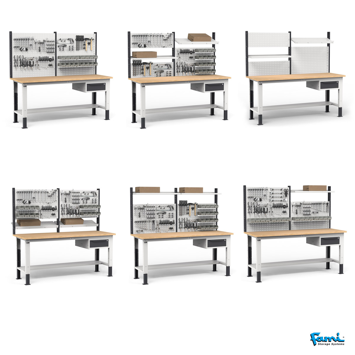 Banco da lavoro piano in legno H regolabile (GRIGIO) / cm. L.200xP.75xH.167,5/205 – FAMI WORK2030