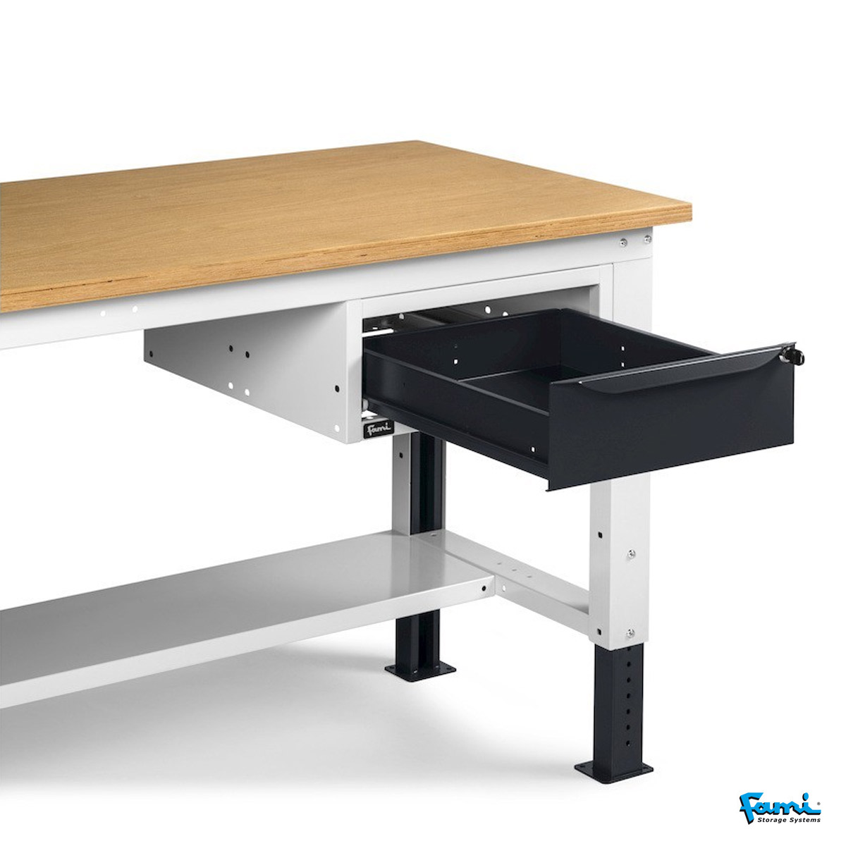 Banco da lavoro piano in legno H regolabile (GRIGIO) / cm. L.200xP.75xH.167,5/205 – FAMI WORK2030