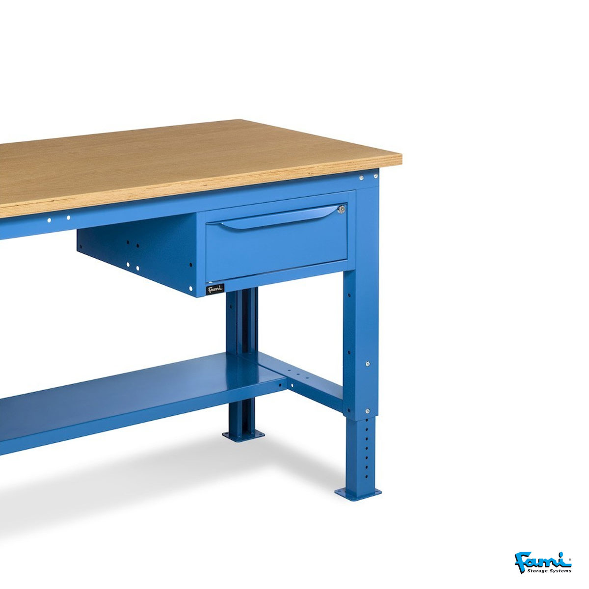 Banco da lavoro piano in legno H regolabile (Blu) / cm. L.200xP.75xH.167,5/205 – FAMI WORK2036